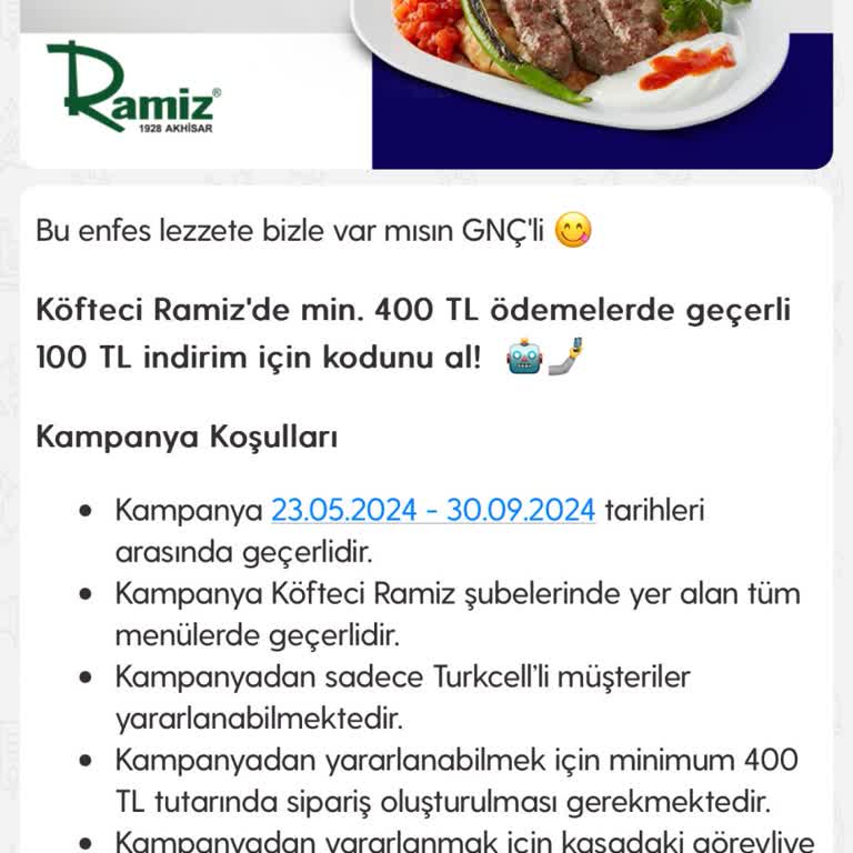 Köfteci Ramiz'de Kampanya İndirimi Sorunu