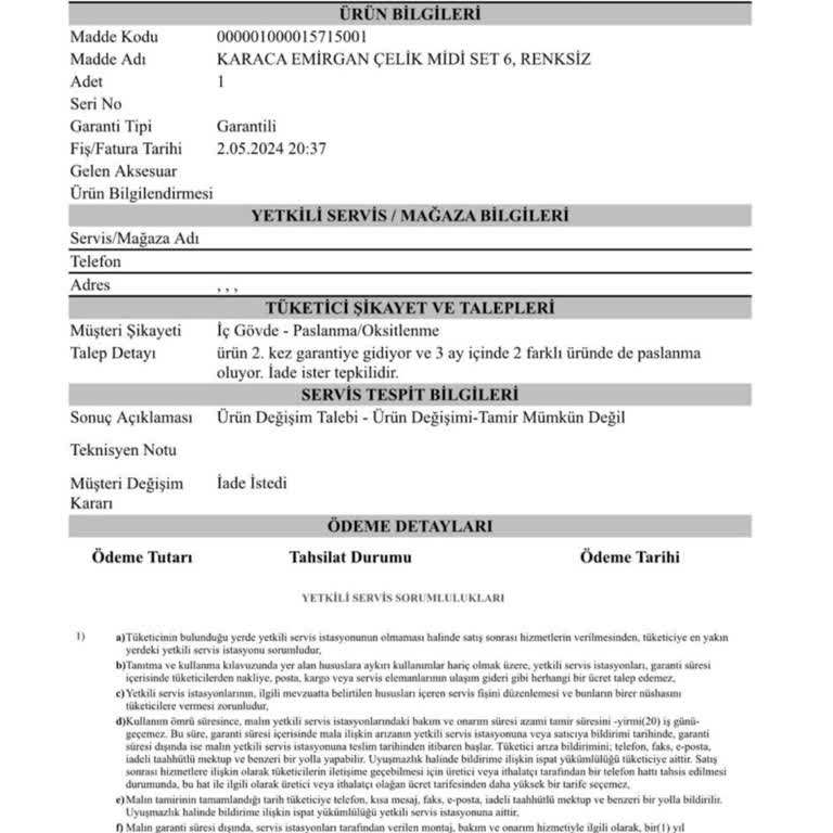 Karaca Züccaciye Karaca Ücret İadem