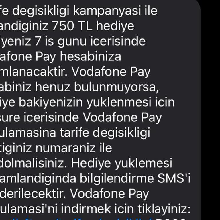 Vodafone Pay Tarife Değişikliği 750 TL