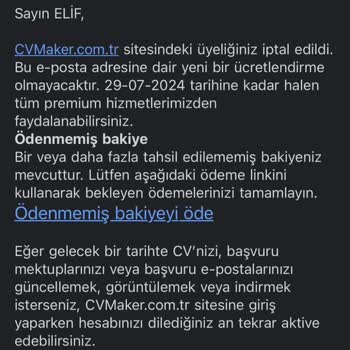 CV Maker Abonelik Ücreti Maili