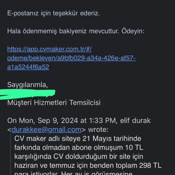 CV Maker Abonelik Ücreti Maili