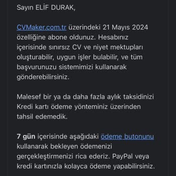 CV Maker Abonelik Ücreti Maili