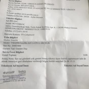 Arçelik Televizyonun Yüksek Tamir Masrafları ve Yetersiz Garanti Süresi