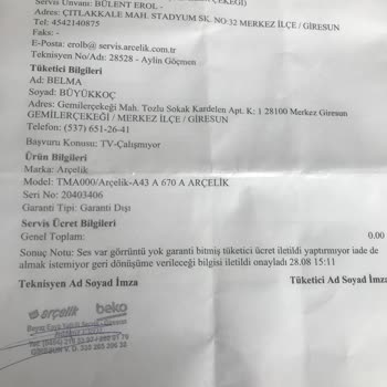 Arçelik Televizyonun Yüksek Tamir Masrafları ve Yetersiz Garanti Süresi