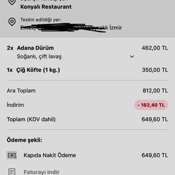 Yemek Sepeti Konyalı Restorant İzmir