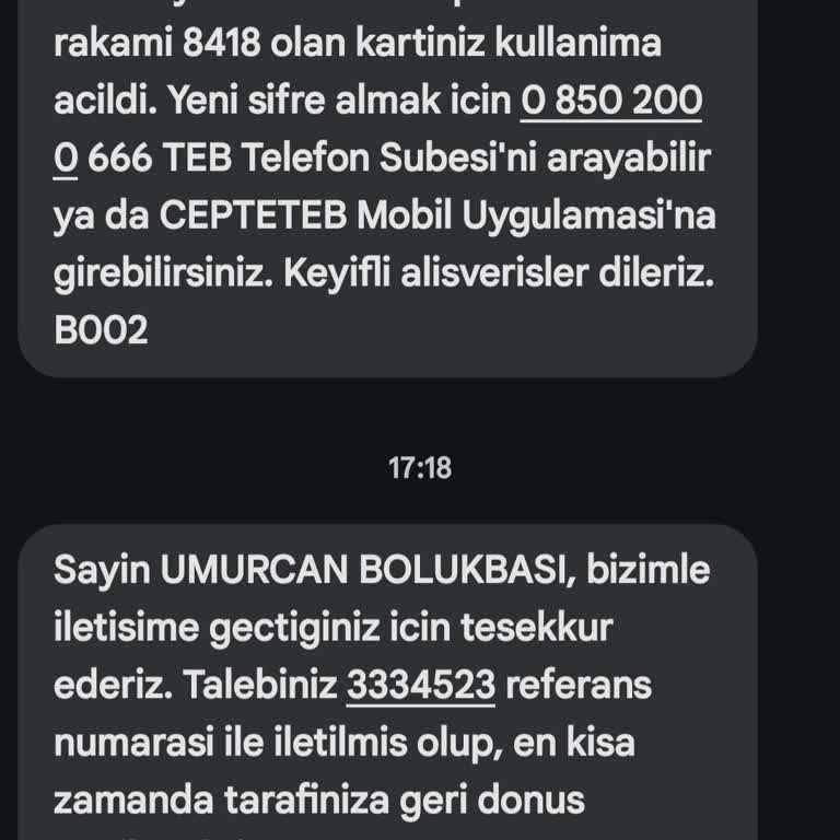 TEB Kredi Kartımı Kullanamıyorum Limitim Var Blokeli