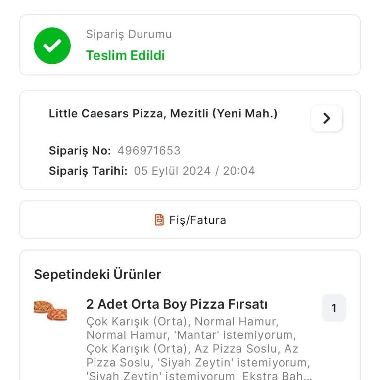Little Caesars Pizza Teslim Edilmeyen Ürün