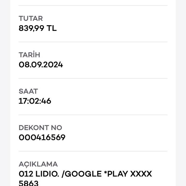 Lidio Hesabımdan Para Çekti