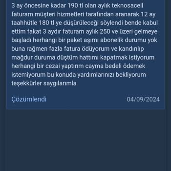 TeknosaCell Aylık Fatura Mağduriyeti