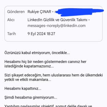 Linkedin'İN Hukuksuz, Yargısız İnfazla Keyfine Göre Hesabımı Kapatması