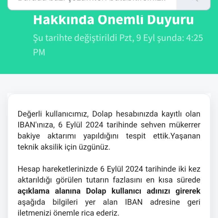 Dolap Geri Ödeme Talebi