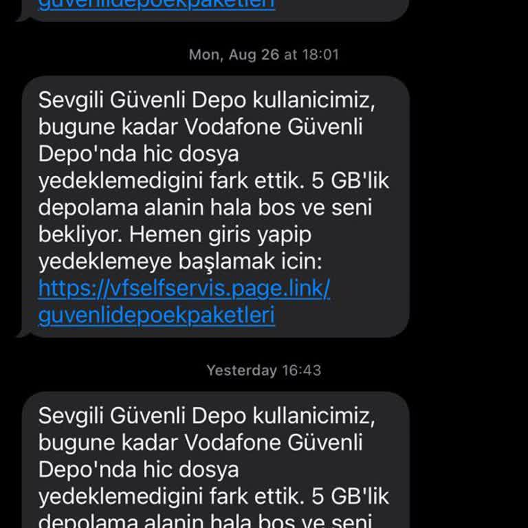 Vodafone Güvenli Depo Hizmeti SMS Sorunu