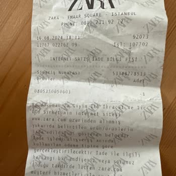 Zara Ücret İadesi Yapmadı