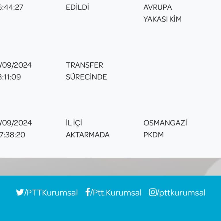 PTT Kargo PTT İl İçi Aktarma
