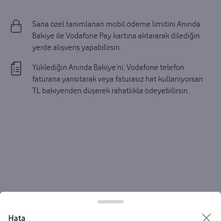 Vodafone Pay Anında Bakiye İşlemini Kullanamıyorum