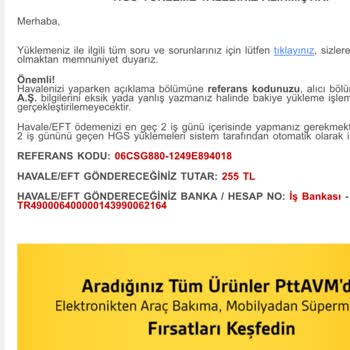 Pttcell Epttavm HGS Tutarımı Hesabıma Yüklemiyor