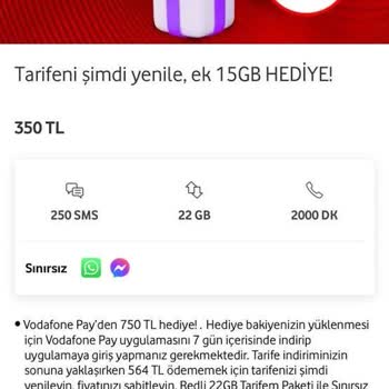 Vodafone Tarife Değişikliğinde Vodafone Pay 750 TL Hediye Vermiyor