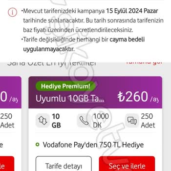 Vodafone Tarife Değişikliğinde Vodafone Pay 750 TL Hediye Vermiyor
