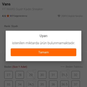 FLO Ayakkabı FLO İstenilen Miktarda Ürün Bulunamamaktadır Uyarısı
