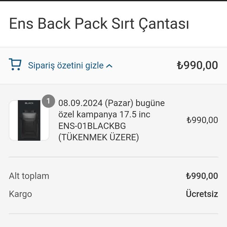 Ens Back Pack Haksız Yere Kargo Ücreti Ödettiriyor...