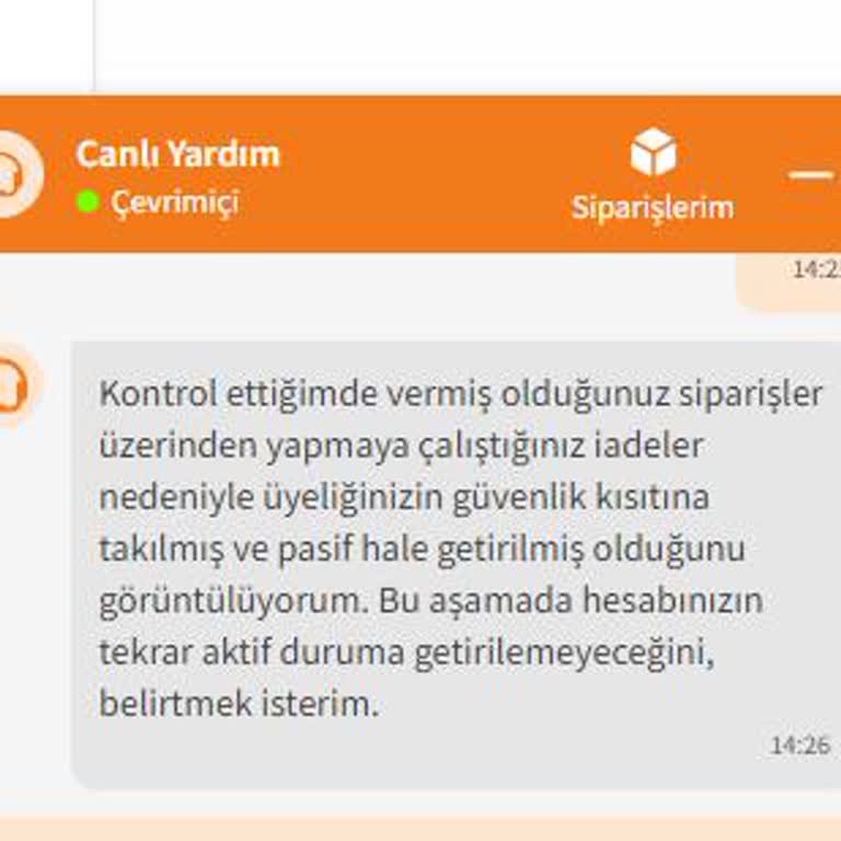 Trendyol İade Nedeni İle Hesabımı Kapatmış.