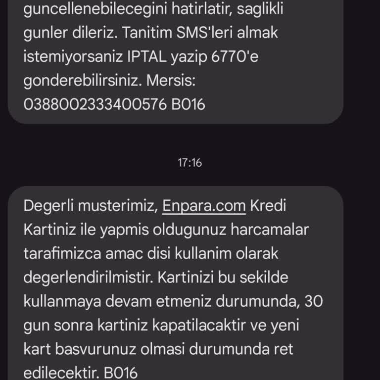 Enpara Açıklama Yapmadan Tehdit Mesajı Atmış.