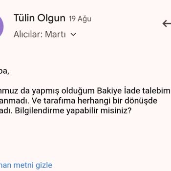 Martı Hesaptaki Bakiyeyi İade Yapmıyor