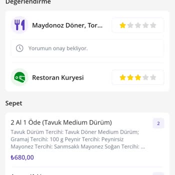 Maydonoz Döner 1L Ayranımı Göndermedi.