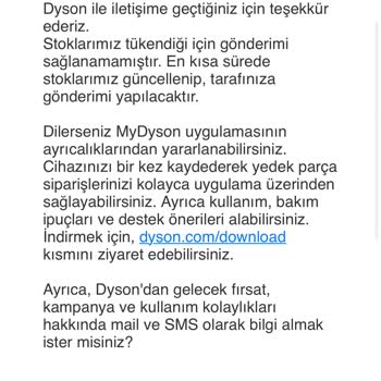 Dyson 1 Senedir Parça Tedariği Sağlamıyor