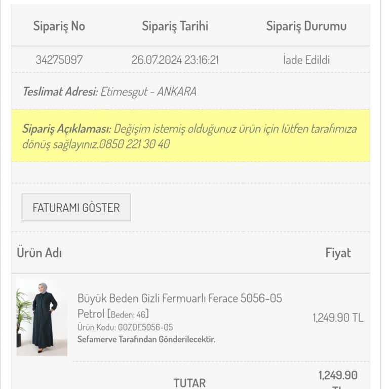 Sefamerve İadem Gerçekleşmedi Şikayet