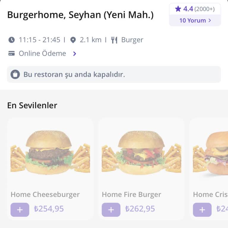 Burger Home Platformlarda Mekan Kapalı Gözüküyor.