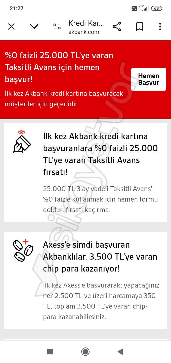 Akbank Axess Kredi Kartı Faizsiz 25000 TL Nakit Avans Kullanımı Şikayetvar