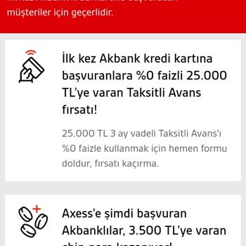 Akbank Axess Kredi Kartı Faizsiz 25000 TL Nakit Avans Kullanımı