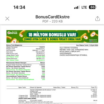 Garanti BBVA Bonus Kart Pişmanlıktır.
