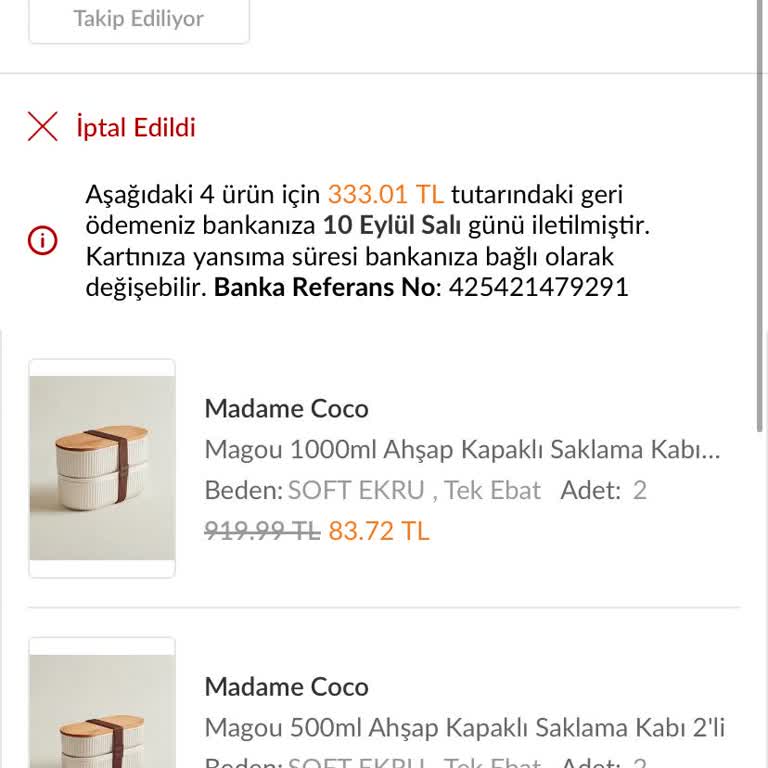 Trendyol Madame Coco Fiyat Farkından Dolayı Ürün İptali Sağlanıyor.