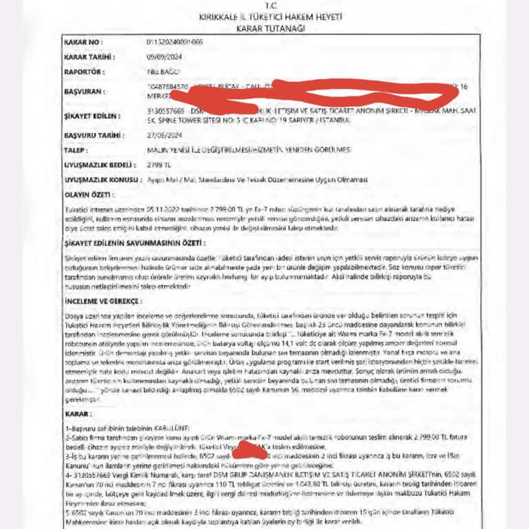 Wiami Robot Süpürge Arızası Ve Tüketici Hakem Heyeti Kararı Değişim