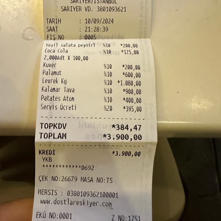 Eskiyer Restaurant (Yeniköy) Menüde Fiyat Yazmaması