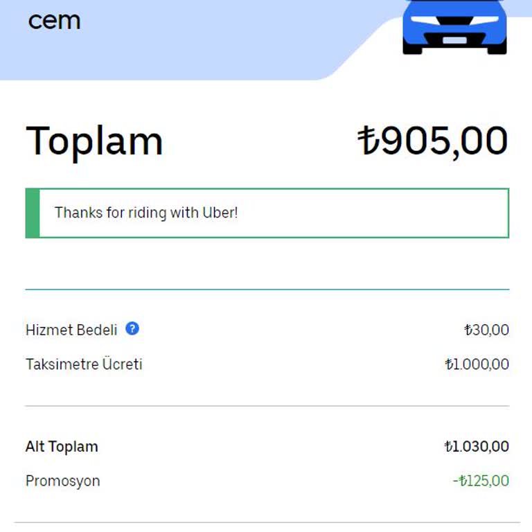 Uber Fazla Ücret Çekildi