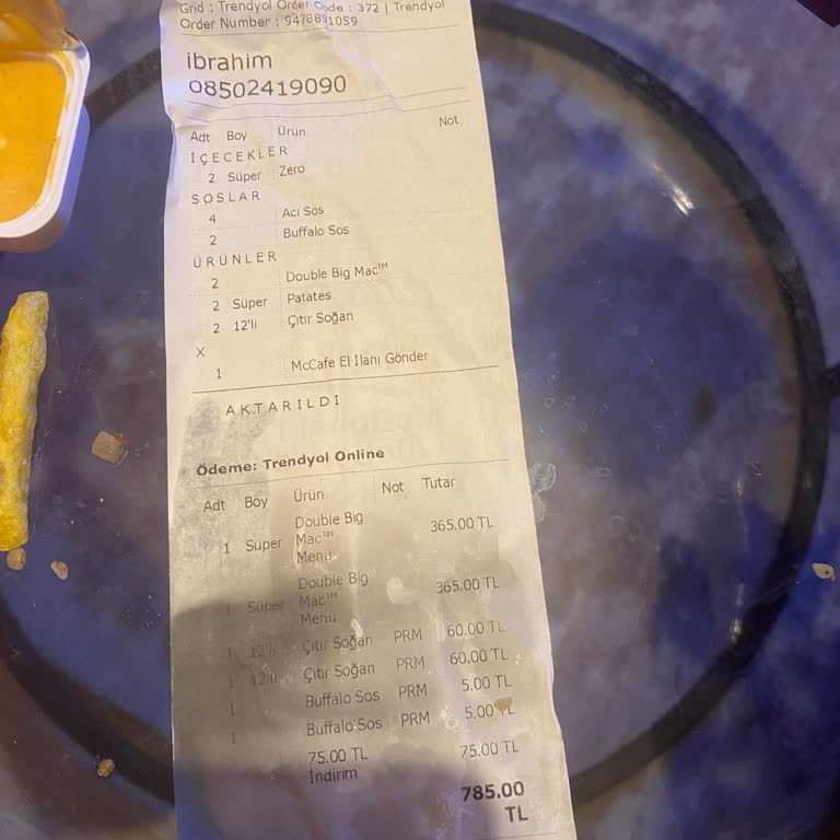 Trendyol Yemek Siparişi McDonald's. Eksik Sipariş