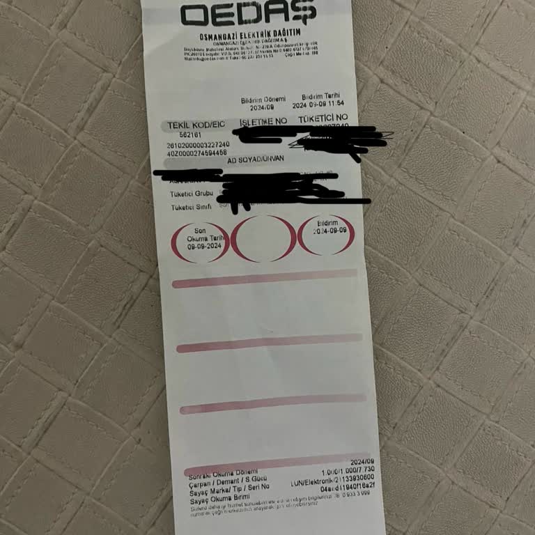 OEDAŞ Elektrik Faturası Kağıdı