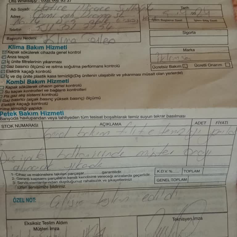 Aksigorta Klima Bakım Hizmeti Servis Problemi