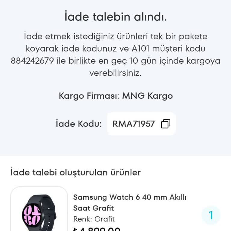 A101 İadem Kabul Edilmedi.