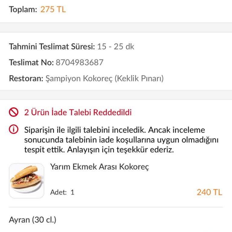 Trendyol GO Telefon Duymazsanız Paranızı İade Etmiyor