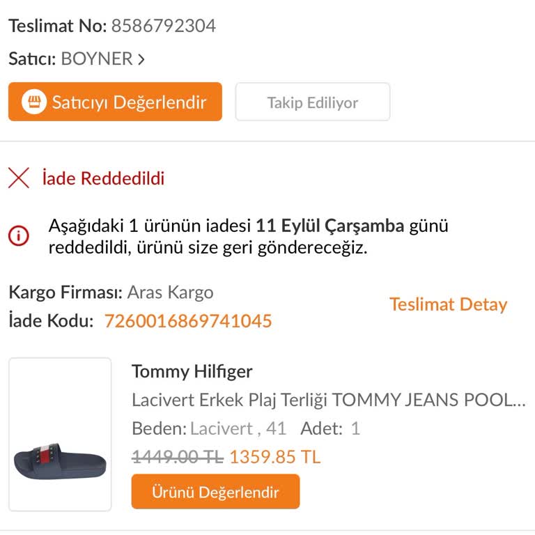 Boyner Tommy Terlik İade Reddi