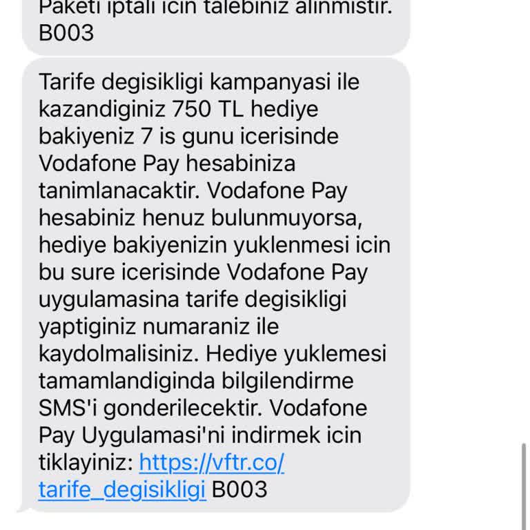 Vodafone Pay Vodafone Tarife Değişikliği Verilen Söz