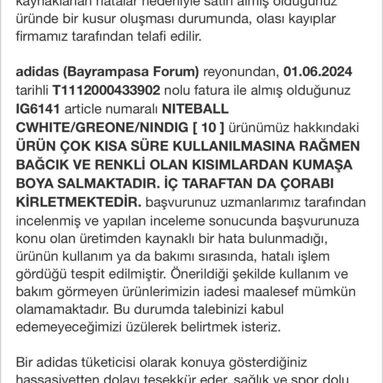 Adidas Garanti Sunduğu Ürünleri Kabul Etmiyor