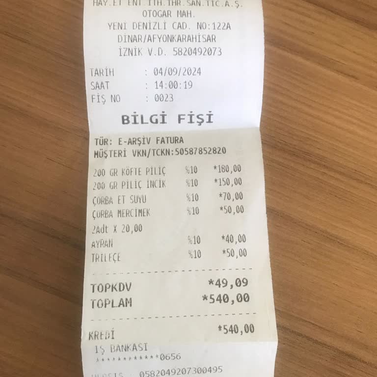Köfteci Yusuf Dan Yemek Faturasını Alamadım
