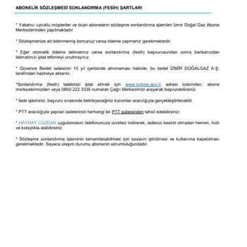İzmir Doğalgaz Abonelik Fesih Güvence Bedeli Sorunu