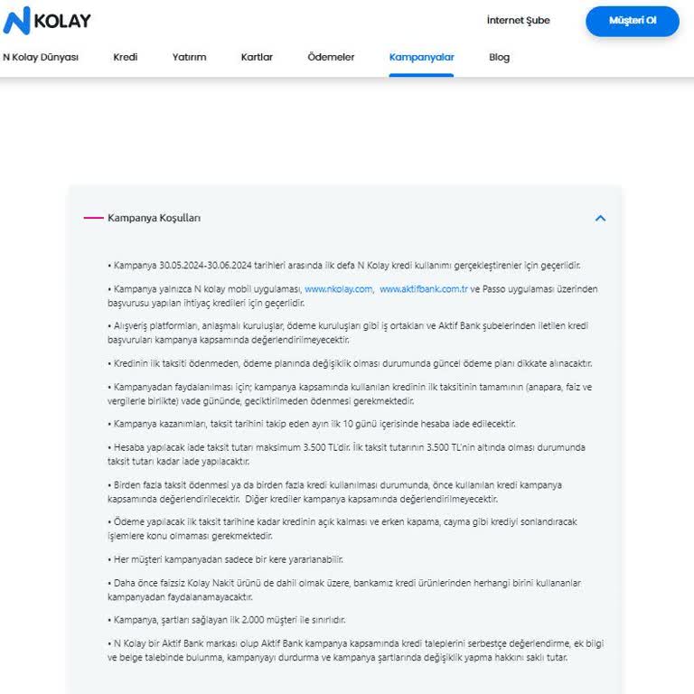 Nkolay Taksit İadeli Kredi Kampanyasında İade İşlemi Yapılmadı