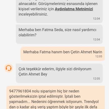 Trendyol Siparişimi Rızam Dışında İptal Etti.